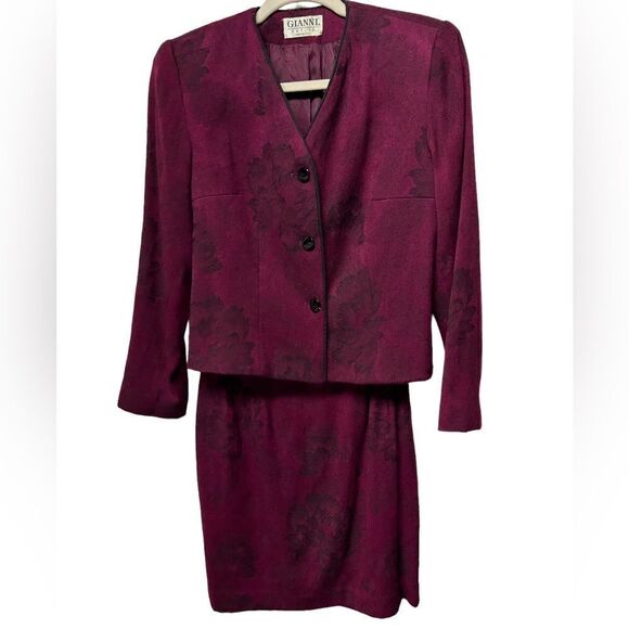 Vintage GIANNI Petite Wool Blend Floral Purple Blazer Mini Skirt Suit Set Flower - Picture 4 of 16